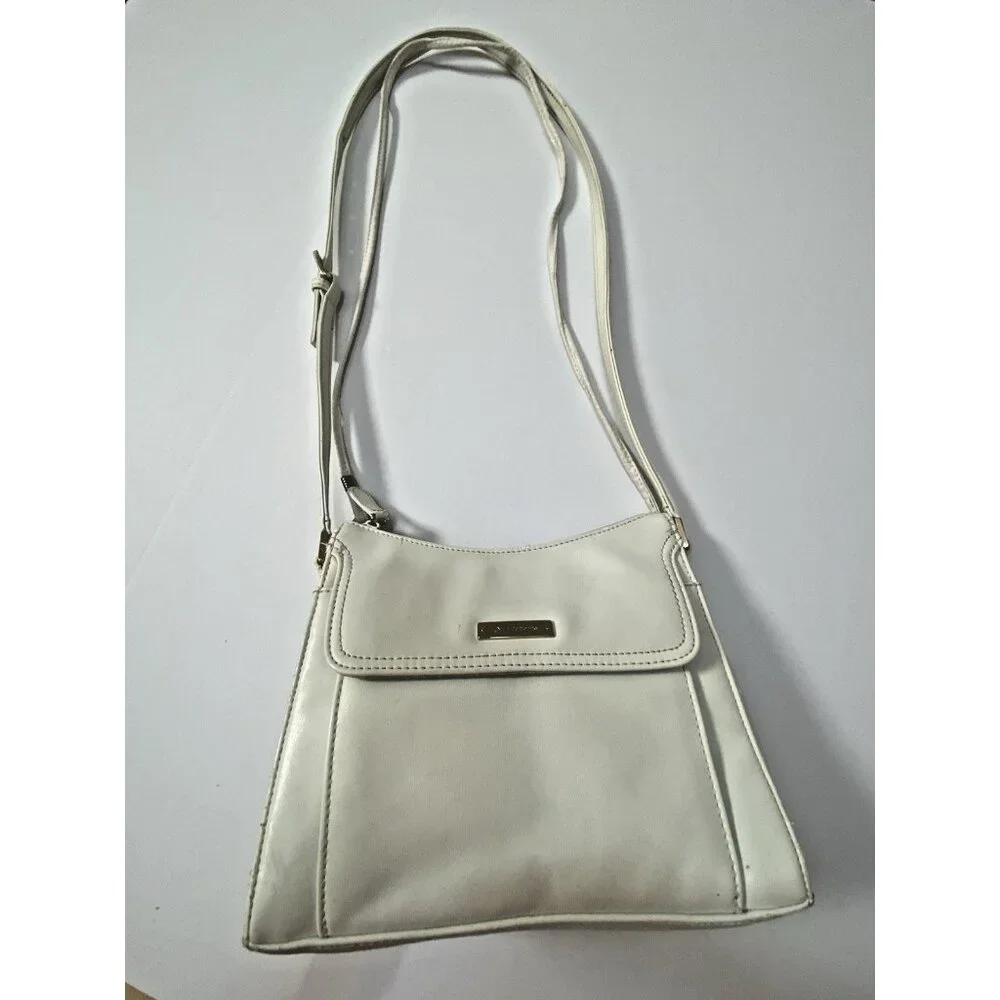 Liz Claiborne White Zipper Closure Handbag 2 Shoulder Strap Built In Wallet READ - Picture 1 of 16